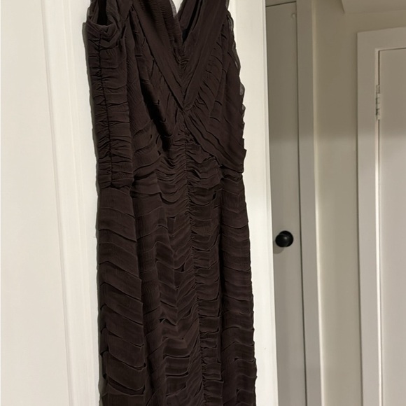 Tadashi Sheath Silk Pleated Cocktail Dress Size 12 Brown - Picture 3 of 4